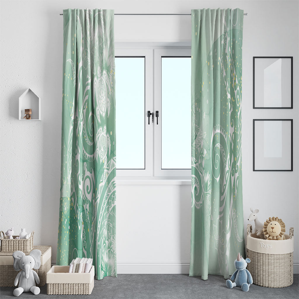Aloha Hawaii Turtles Floral Window Curtain Seafoam Marbles Glaze