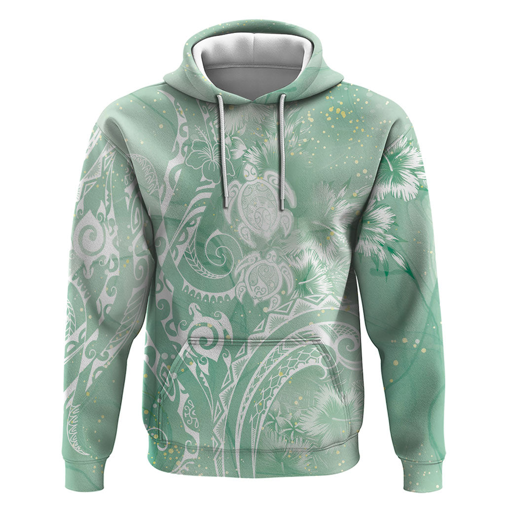 Aloha Hawaii Turtles Floral Zip Hoodie Seafoam Marbles Glaze