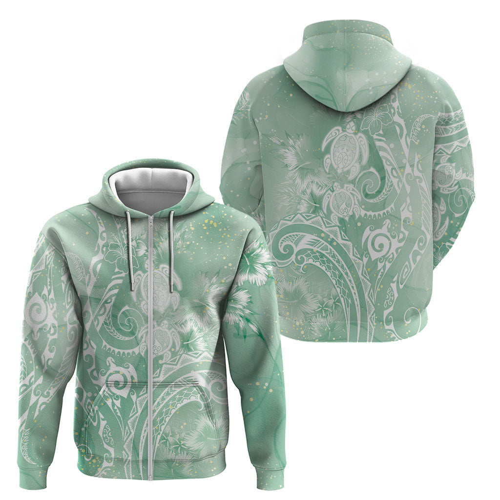 Aloha Hawaii Turtles Floral Zip Hoodie Seafoam Marbles Glaze