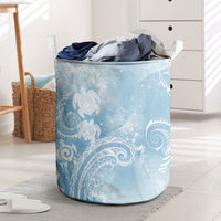 Aloha Hawaii Turtles Floral Laundry Basket Aqua Marbles Glaze