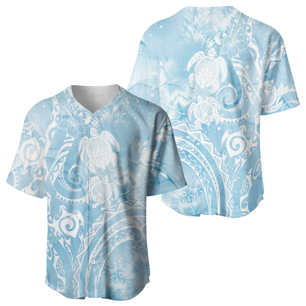 Aloha Hawaii Turtles Floral Baseball Jersey Aqua Marbles Glaze