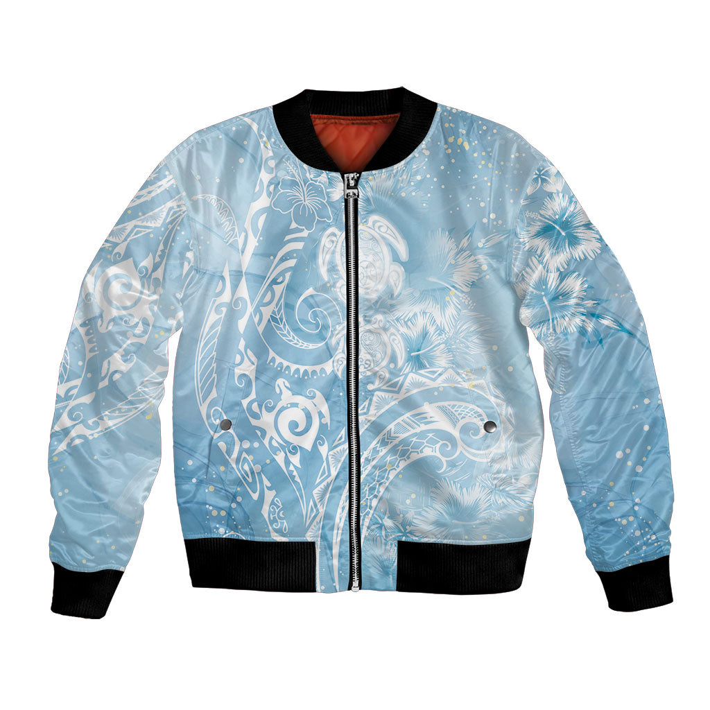 Aloha Hawaii Turtles Floral Bomber Jacket Aqua Marbles Glaze