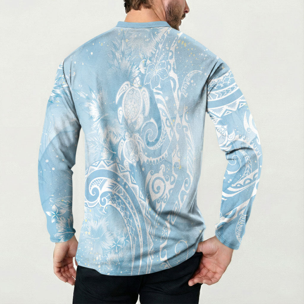 Aloha Hawaii Turtles Floral Button Sweatshirt Aqua Marbles Glaze
