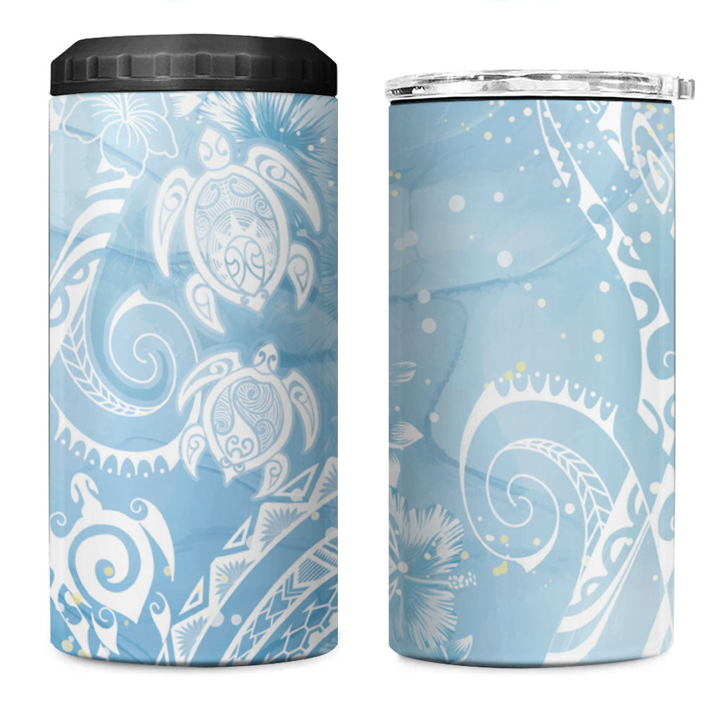 Aloha Hawaii Turtles Floral 4 in 1 Can Cooler Tumbler Aqua Marbles Glaze