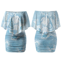Aloha Hawaii Turtles Floral Couples Matching Off Shoulder Short Dress and Long Sleeve Button Shirt Aqua Marbles Glaze LT7 - Polynesian Pride