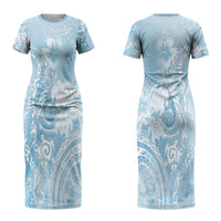 Aloha Hawaii Turtles Floral Couples Matching Short Sleeve Bodycon Dress and Long Sleeve Button Shirt Aqua Marbles Glaze LT7 - Polynesian Pride