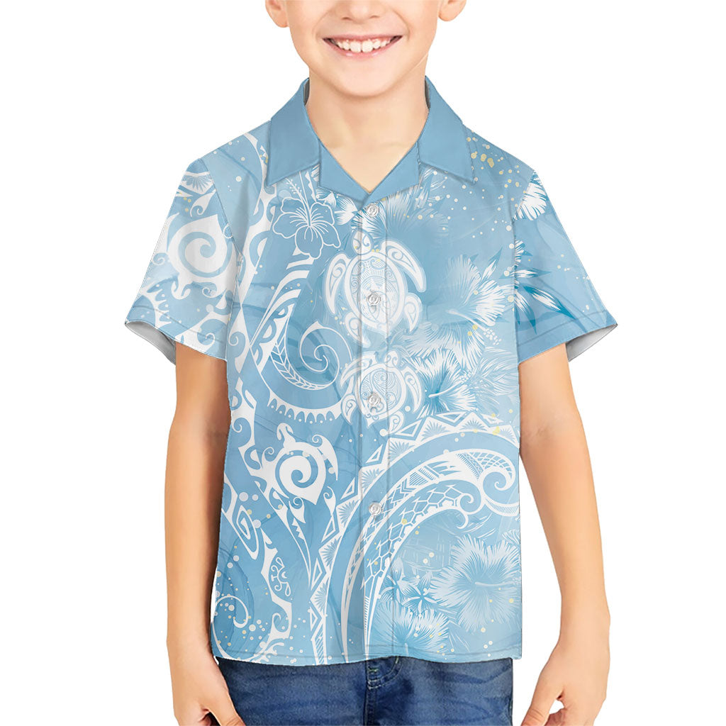 Aloha Hawaii Turtles Floral Family Matching Long Sleeve Bodycon Dress and Hawaiian Shirt Aqua Marbles Glaze