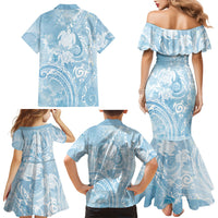 Aloha Hawaii Turtles Floral Family Matching Mermaid Dress and Hawaiian Shirt Aqua Marbles Glaze