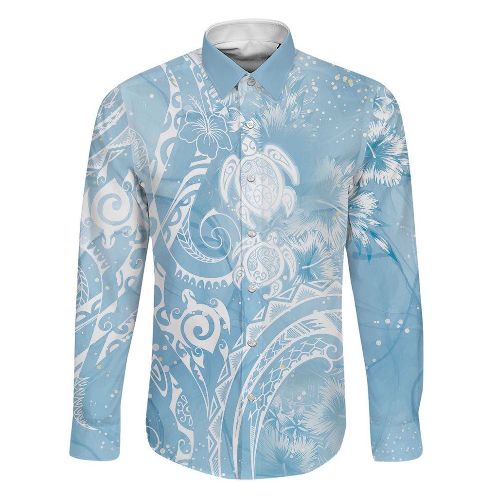 Aloha Hawaii Turtles Floral Family Matching Off Shoulder Maxi Dress and Hawaiian Shirt Aqua Marbles Glaze