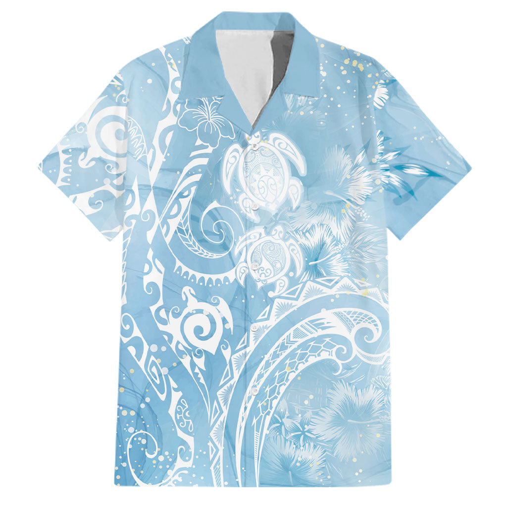 Aloha Hawaii Turtles Floral Family Matching Puletasi and Hawaiian Shirt Aqua Marbles Glaze