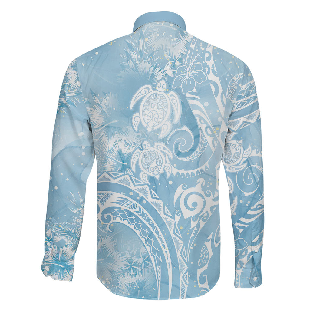 Aloha Hawaii Turtles Floral Family Matching Puletasi and Hawaiian Shirt Aqua Marbles Glaze