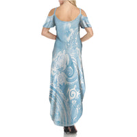 Aloha Hawaii Turtles Floral Family Matching Summer Maxi Dress and Hawaiian Shirt Aqua Marbles Glaze