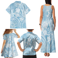 Aloha Hawaii Turtles Floral Family Matching Tank Maxi Dress and Hawaiian Shirt Aqua Marbles Glaze