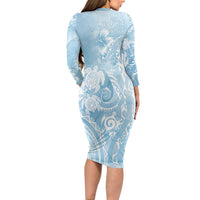 Aloha Hawaii Turtles Floral Long Sleeve Bodycon Dress Aqua Marbles Glaze