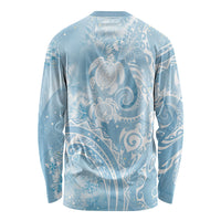 Aloha Hawaii Turtles Floral Long Sleeve Shirt Aqua Marbles Glaze