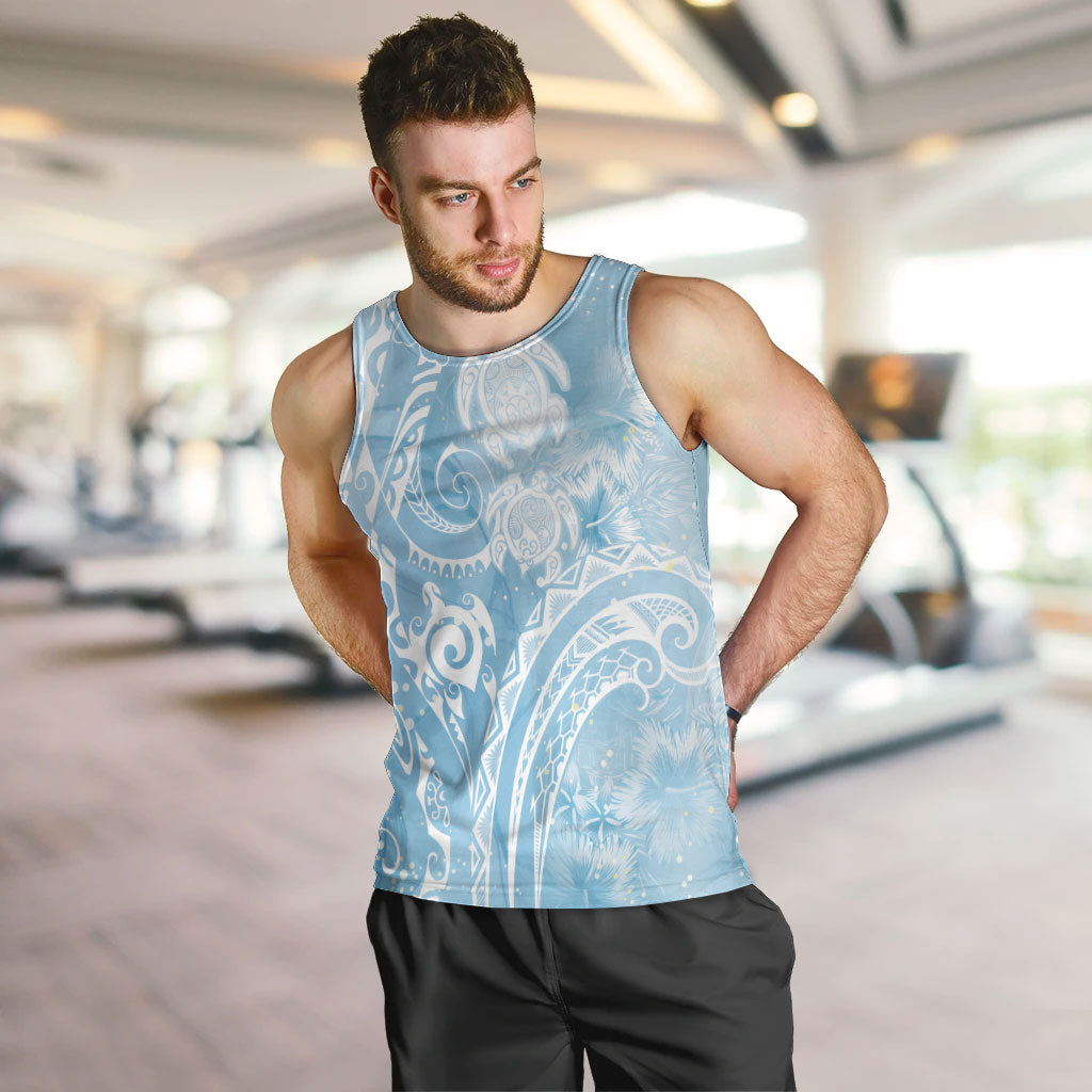 Aloha Hawaii Turtles Floral Men Tank Top Aqua Marbles Glaze