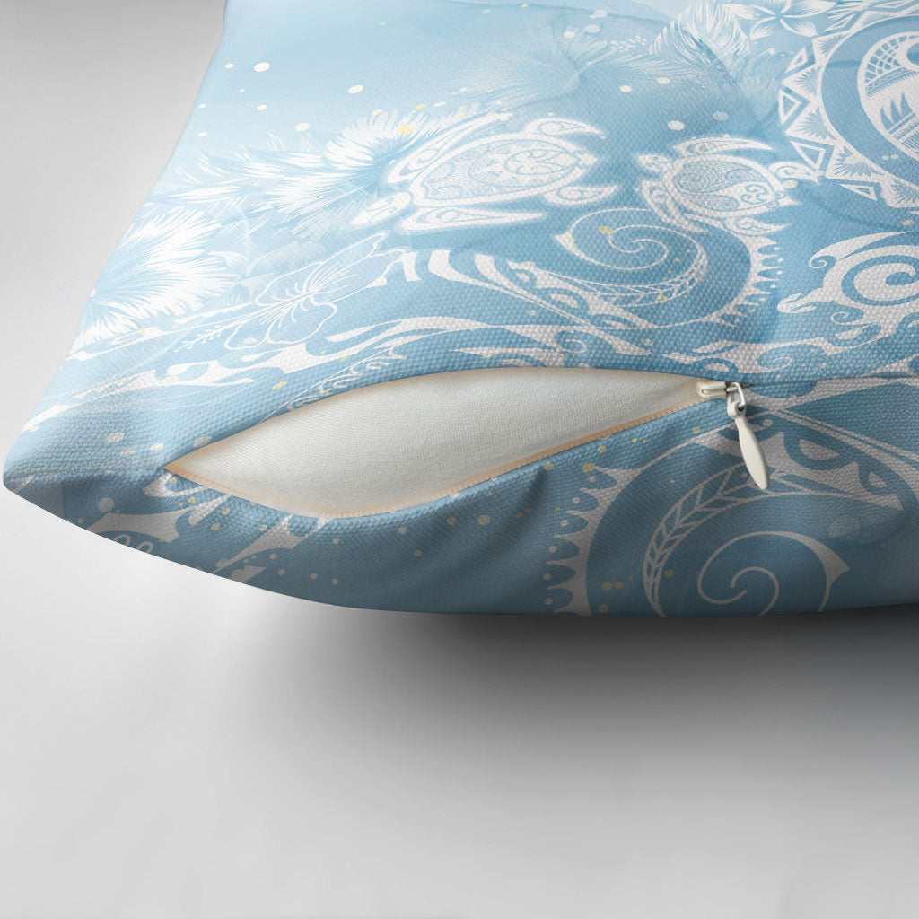 Aloha Hawaii Turtles Floral Pillow Cover Aqua Marbles Glaze
