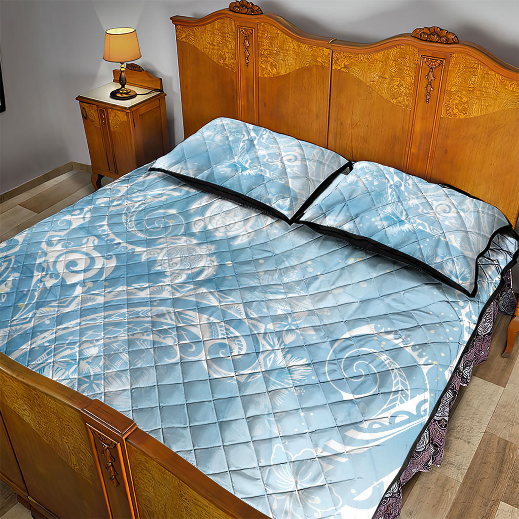 Aloha Hawaii Turtles Floral Quilt Bed Set Aqua Marbles Glaze