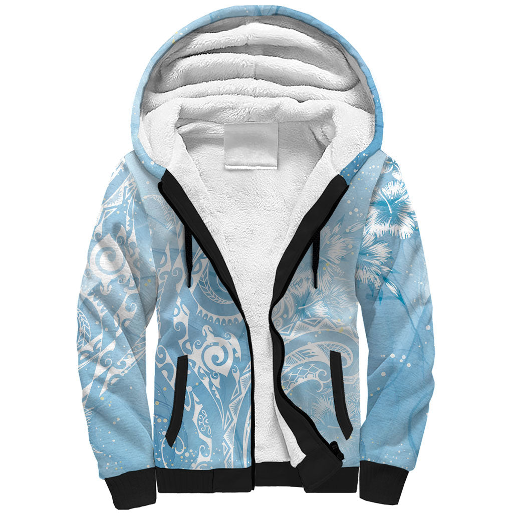 Aloha Hawaii Turtles Floral Sherpa Hoodie Aqua Marbles Glaze