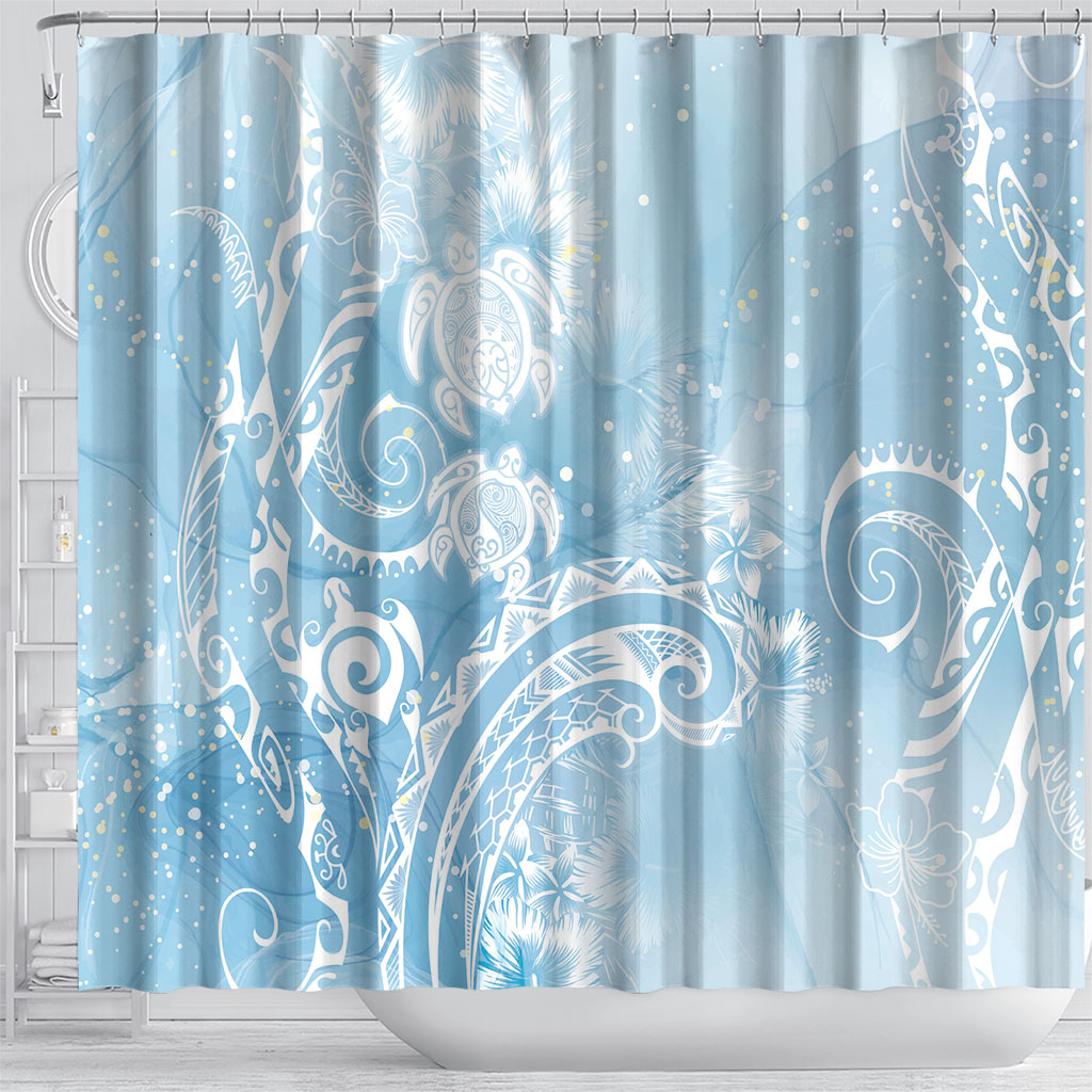 Aloha Hawaii Turtles Floral Shower Curtain Aqua Marbles Glaze
