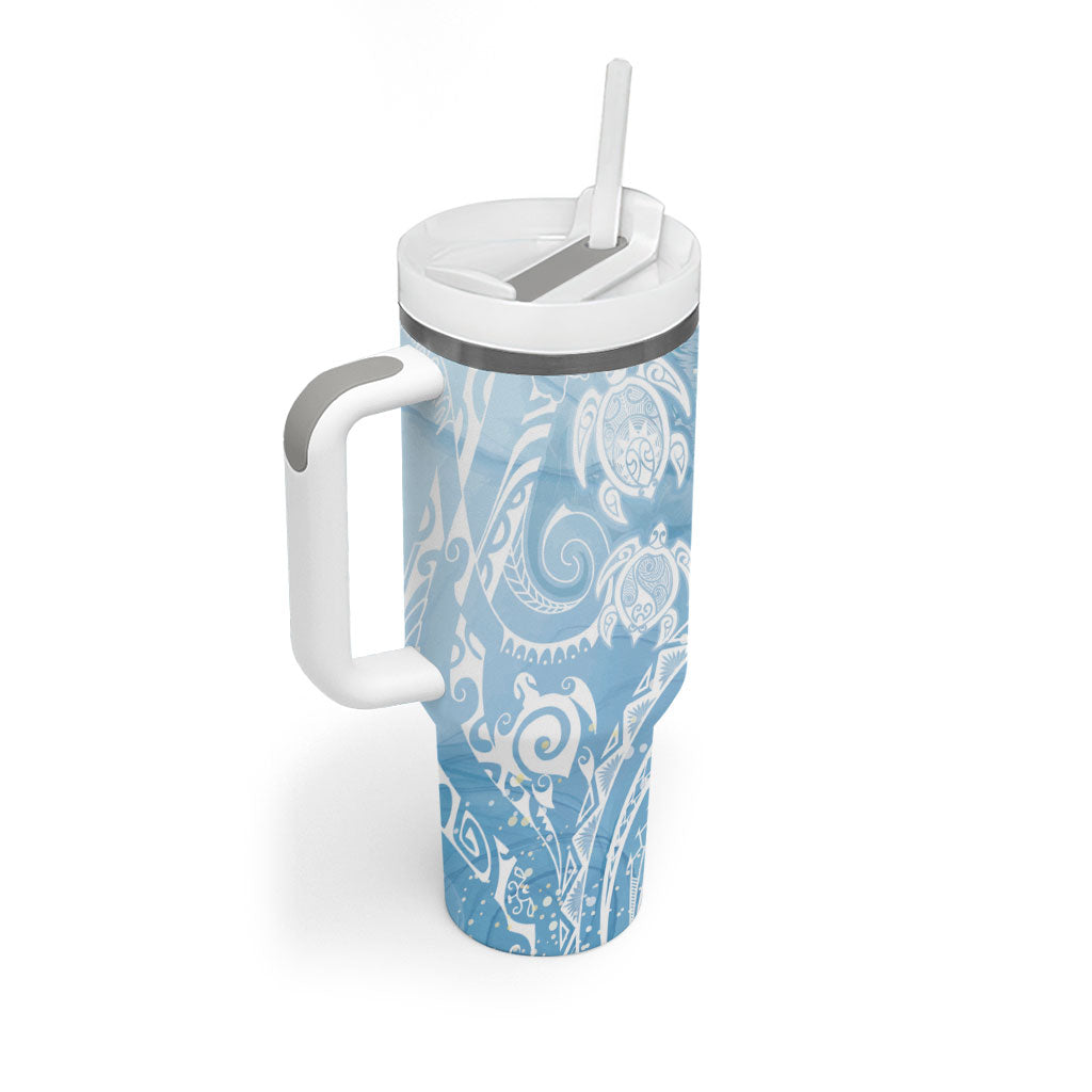 Aloha Hawaii Turtles Floral Tumbler With Handle Aqua Marbles Glaze