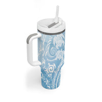 Aloha Hawaii Turtles Floral Tumbler With Handle Aqua Marbles Glaze