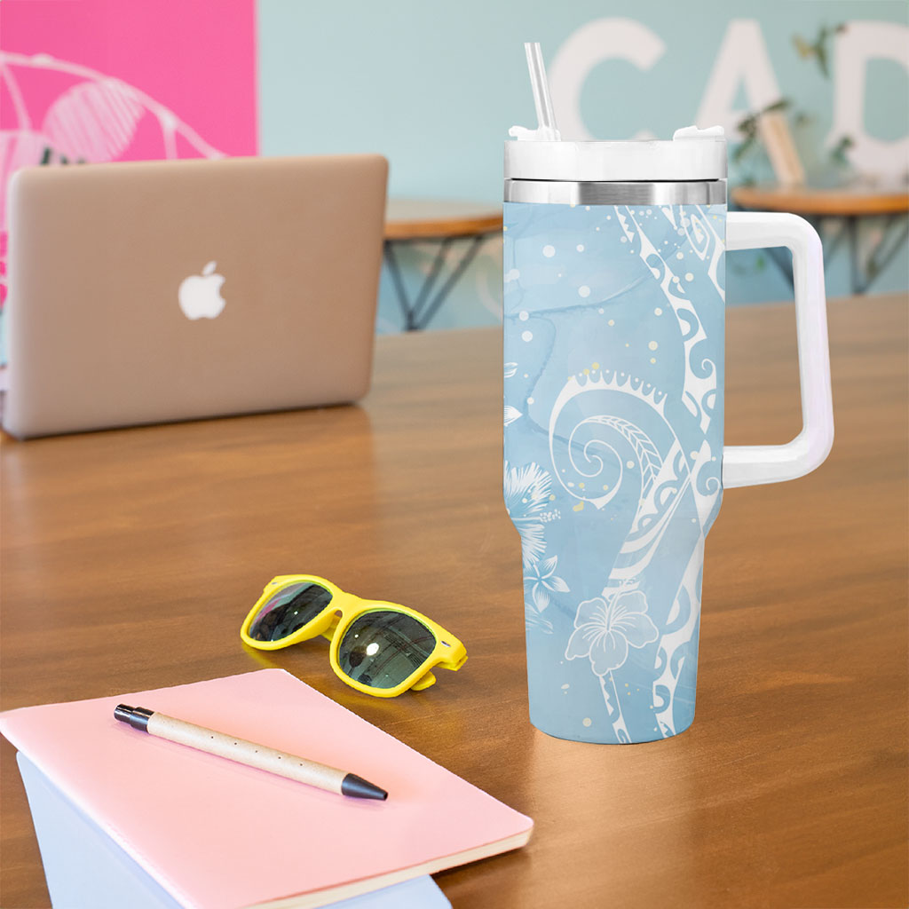 Aloha Hawaii Turtles Floral Tumbler With Handle Aqua Marbles Glaze