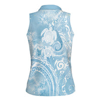 Aloha Hawaii Turtles Floral Women Sleeveless Polo Shirt Aqua Marbles Glaze