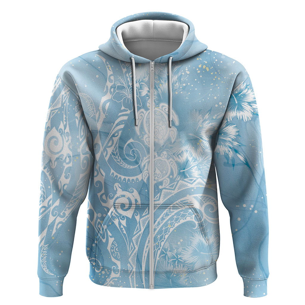 Aloha Hawaii Turtles Floral Zip Hoodie Aqua Marbles Glaze
