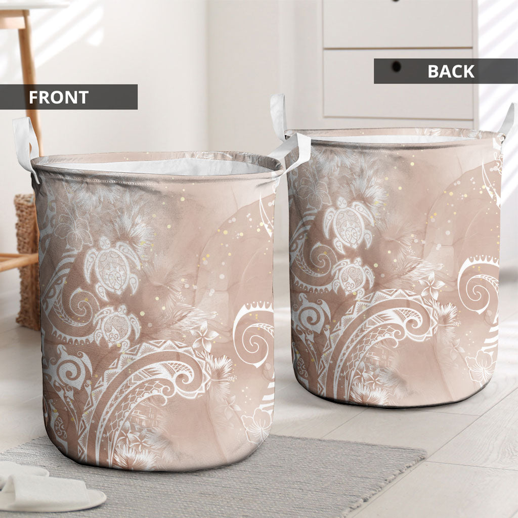 Aloha Hawaii Turtles Floral Laundry Basket Taupe Marbles Glaze