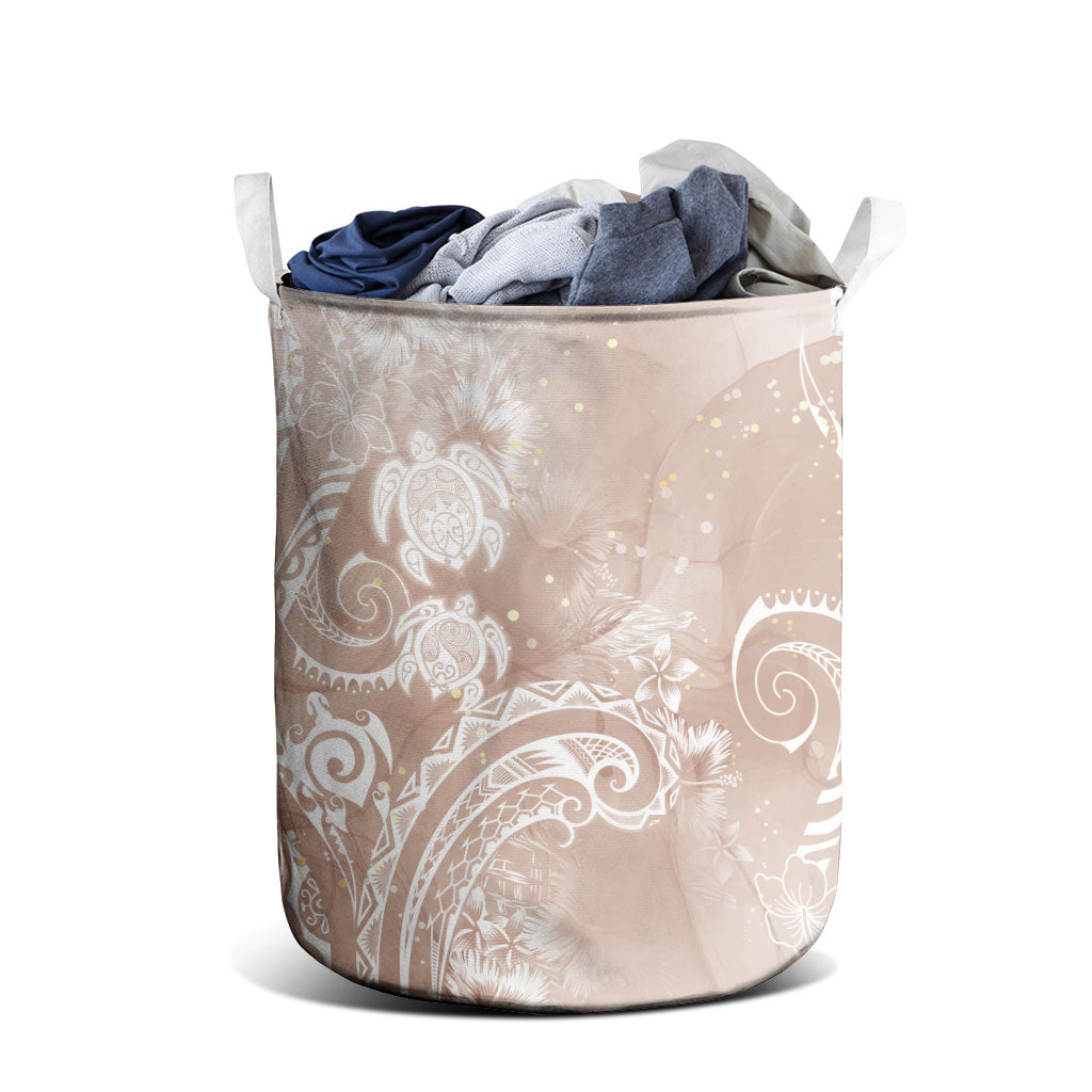 Aloha Hawaii Turtles Floral Laundry Basket Taupe Marbles Glaze