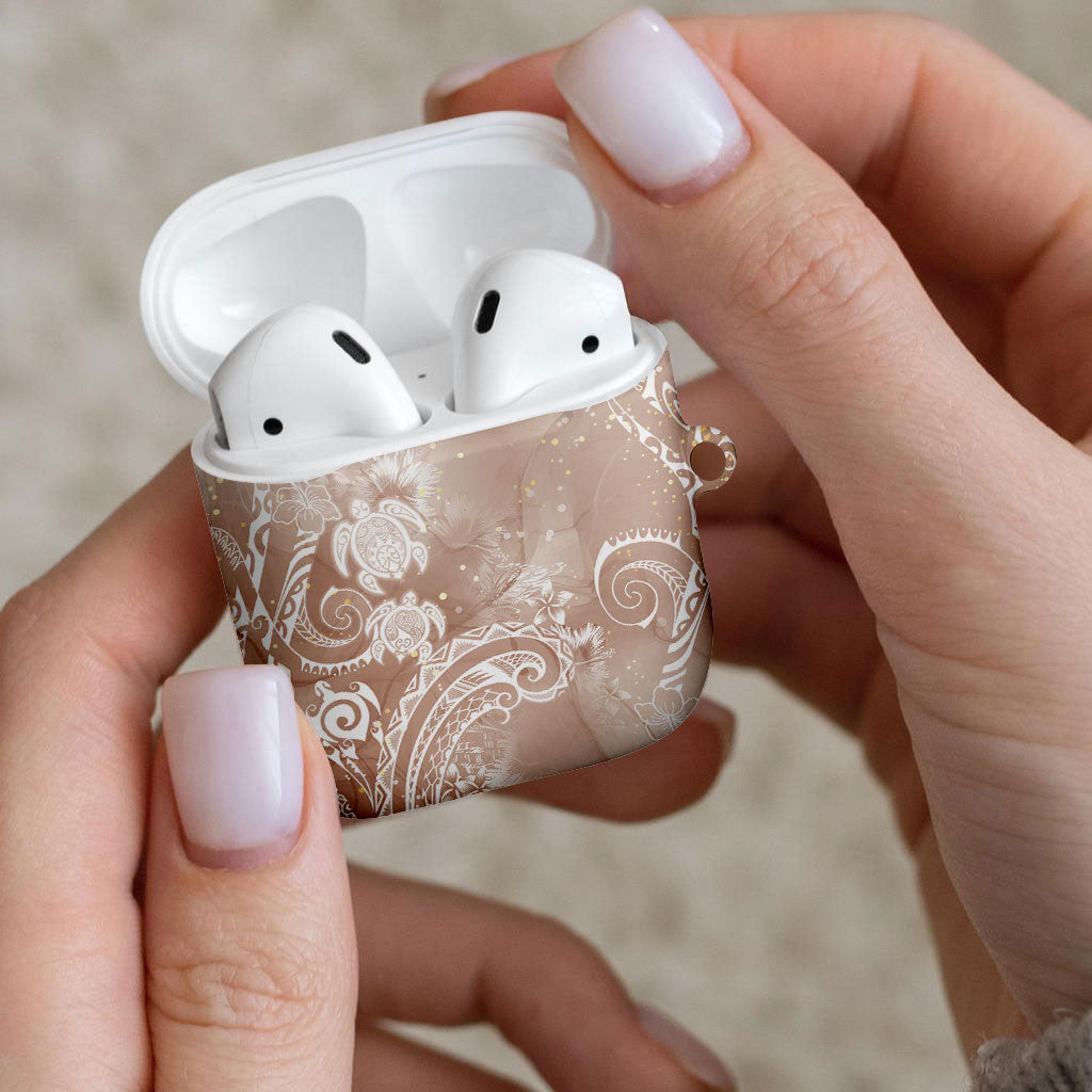 Aloha Hawaii Turtles Floral AirPods Case Taupe Marbles Glaze