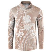 Aloha Hawaii Turtles Floral Button Sweatshirt Taupe Marbles Glaze