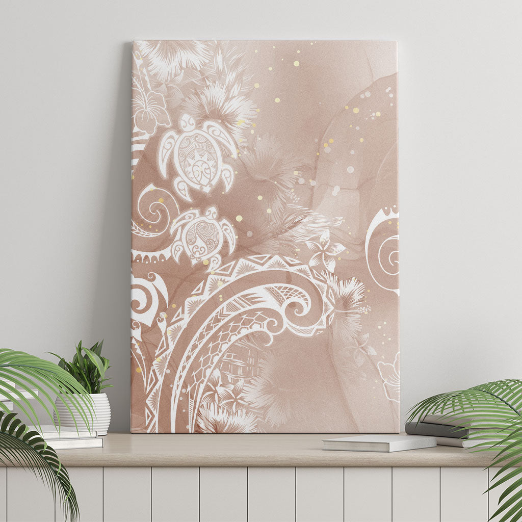 Aloha Hawaii Turtles Floral Canvas Wall Art Taupe Marbles Glaze
