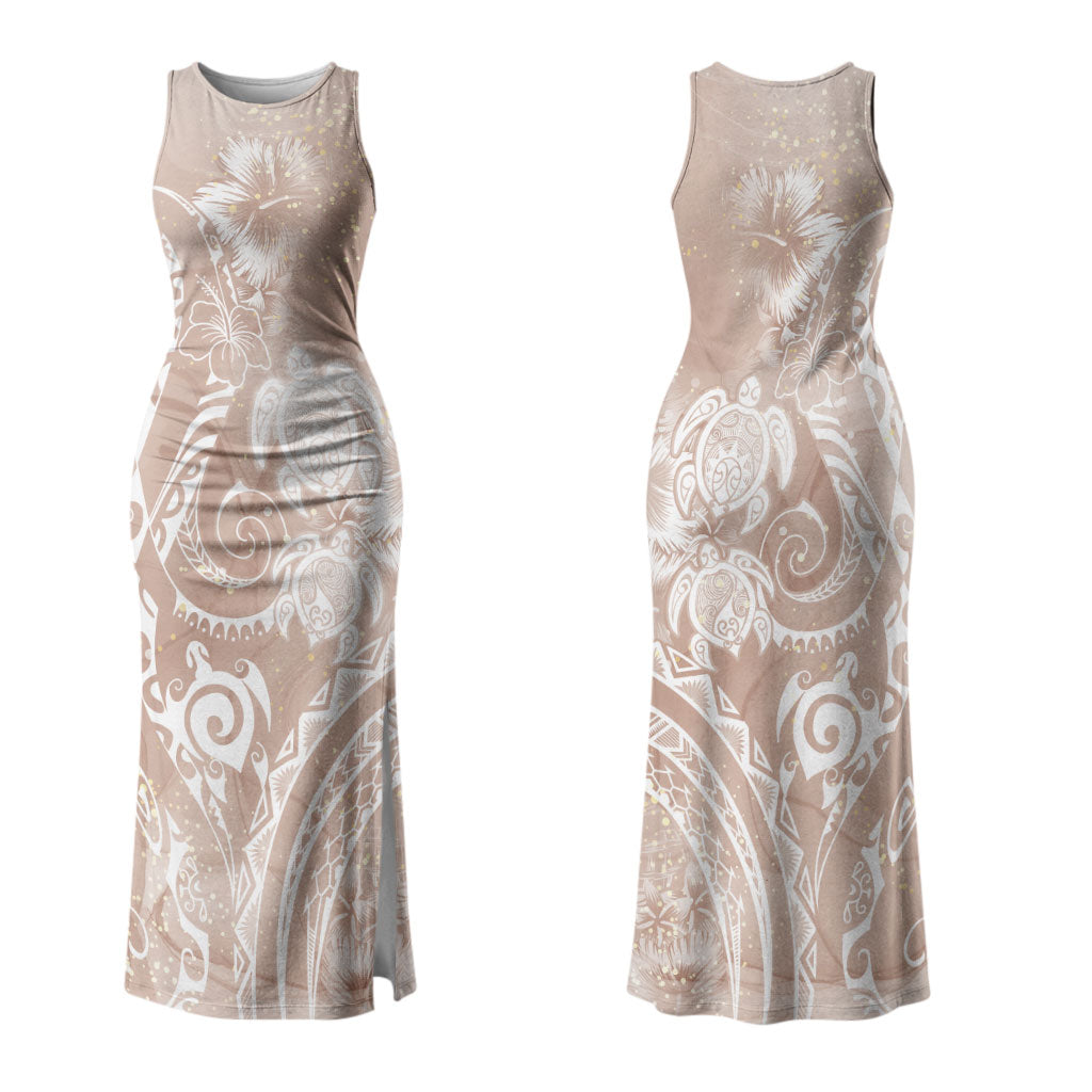Aloha Hawaii Turtles Floral Couples Matching Tank Maxi Dress and Long Sleeve Button Shirt Taupe Marbles Glaze LT7 - Polynesian Pride