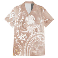 Aloha Hawaii Turtles Floral Family Matching Off The Shoulder Long Sleeve Dress and Hawaiian Shirt Taupe Marbles Glaze