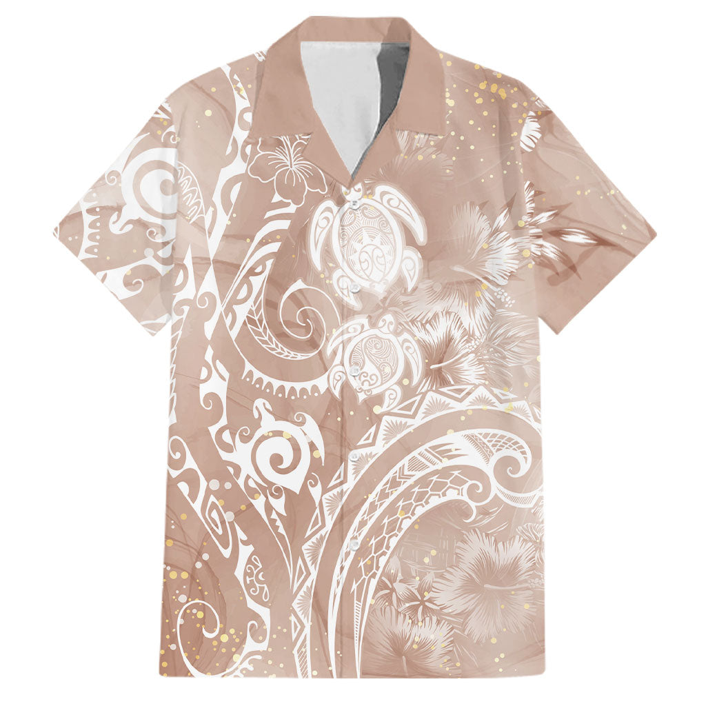 Aloha Hawaii Turtles Floral Family Matching Off Shoulder Maxi Dress and Hawaiian Shirt Taupe Marbles Glaze