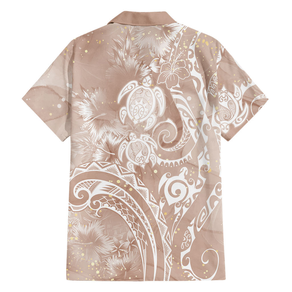 Aloha Hawaii Turtles Floral Family Matching Puletasi and Hawaiian Shirt Taupe Marbles Glaze