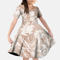 Aloha Hawaii Turtles Floral Family Matching Short Sleeve Bodycon Dress and Hawaiian Shirt Taupe Marbles Glaze