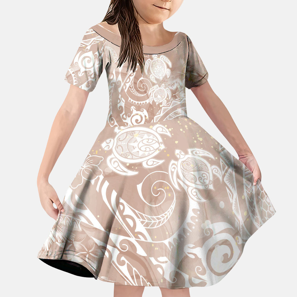Aloha Hawaii Turtles Floral Family Matching Summer Maxi Dress and Hawaiian Shirt Taupe Marbles Glaze