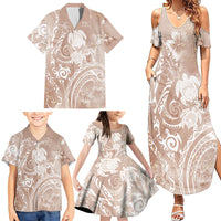 Aloha Hawaii Turtles Floral Family Matching Summer Maxi Dress and Hawaiian Shirt Taupe Marbles Glaze
