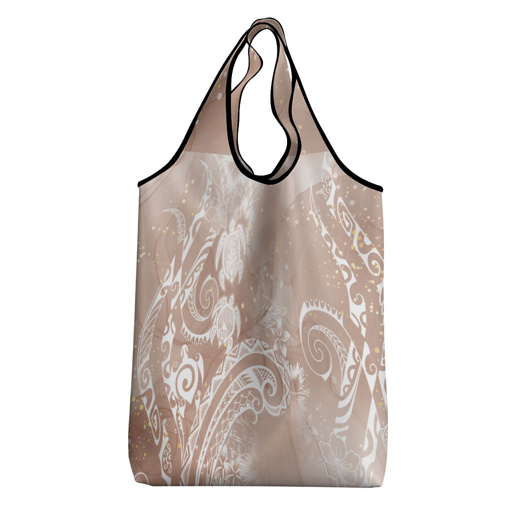 Aloha Hawaii Turtles Floral Grocery Bag Taupe Marbles Glaze