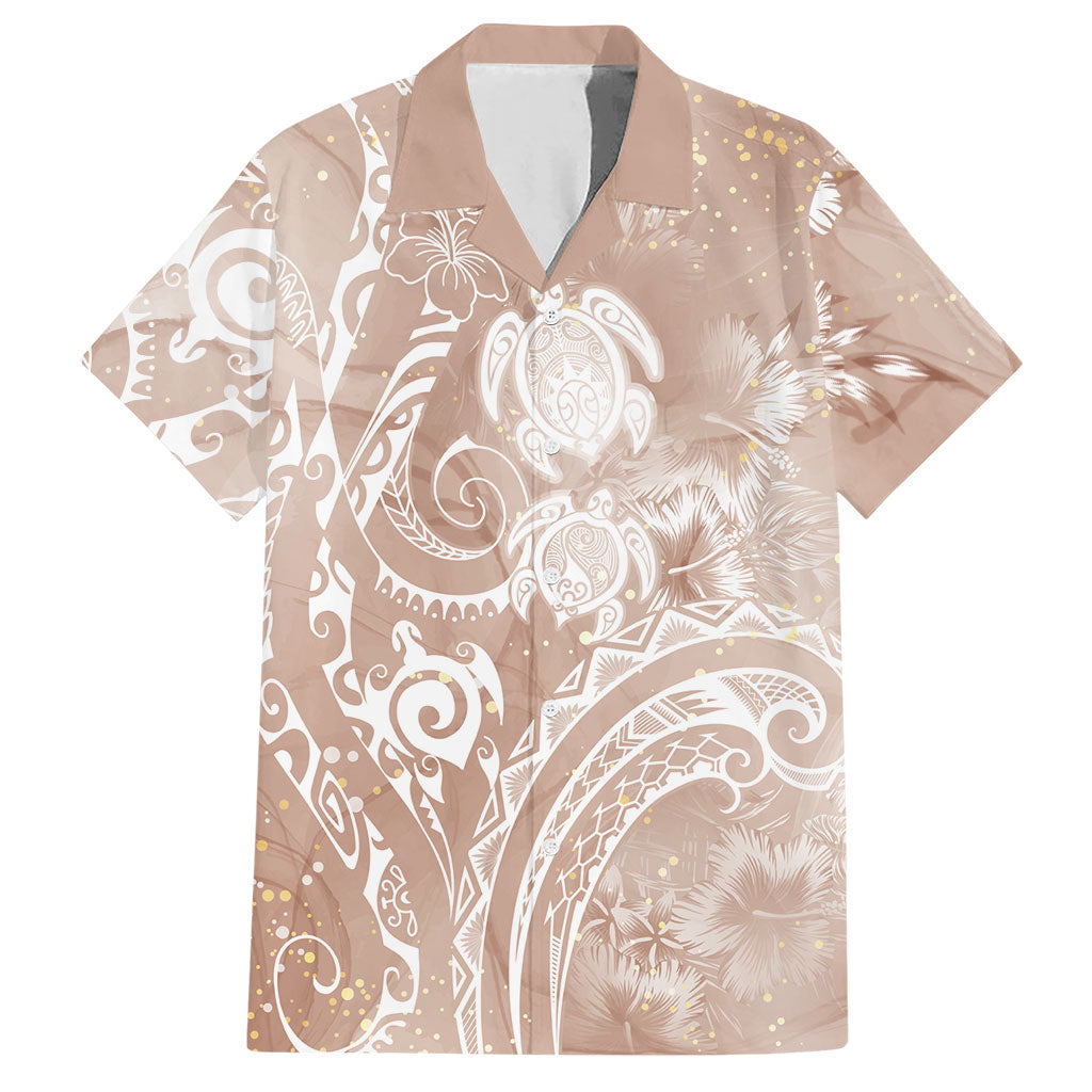 Aloha Hawaii Turtles Floral Hawaiian Shirt Taupe Marbles Glaze