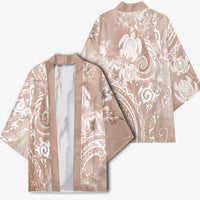 Aloha Hawaii Turtles Floral Kimono Taupe Marbles Glaze