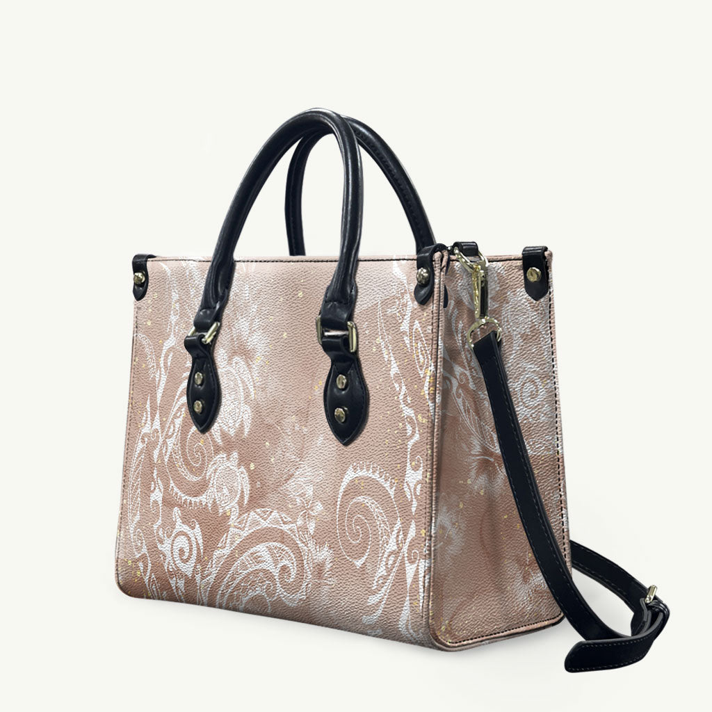 Aloha Hawaii Turtles Floral Leather Bag Taupe Marbles Glaze