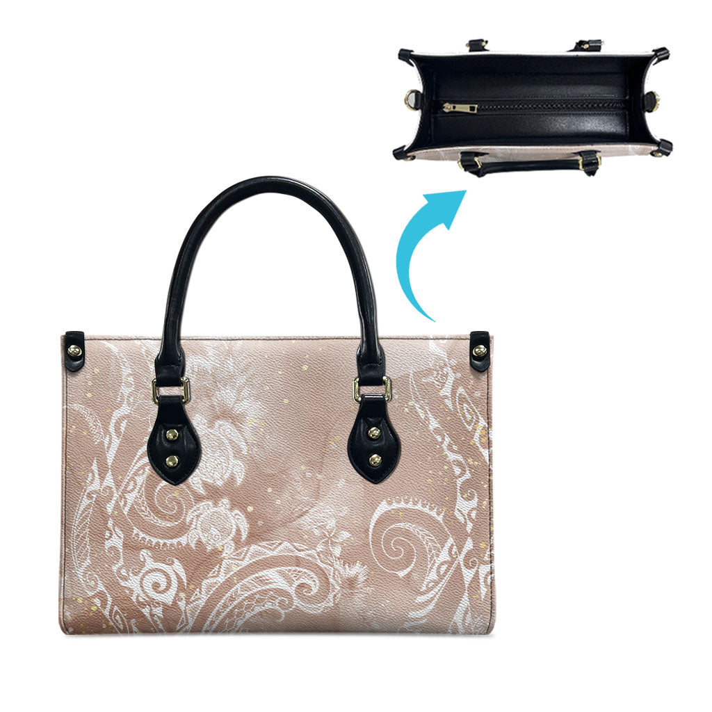 Aloha Hawaii Turtles Floral Leather Bag Taupe Marbles Glaze