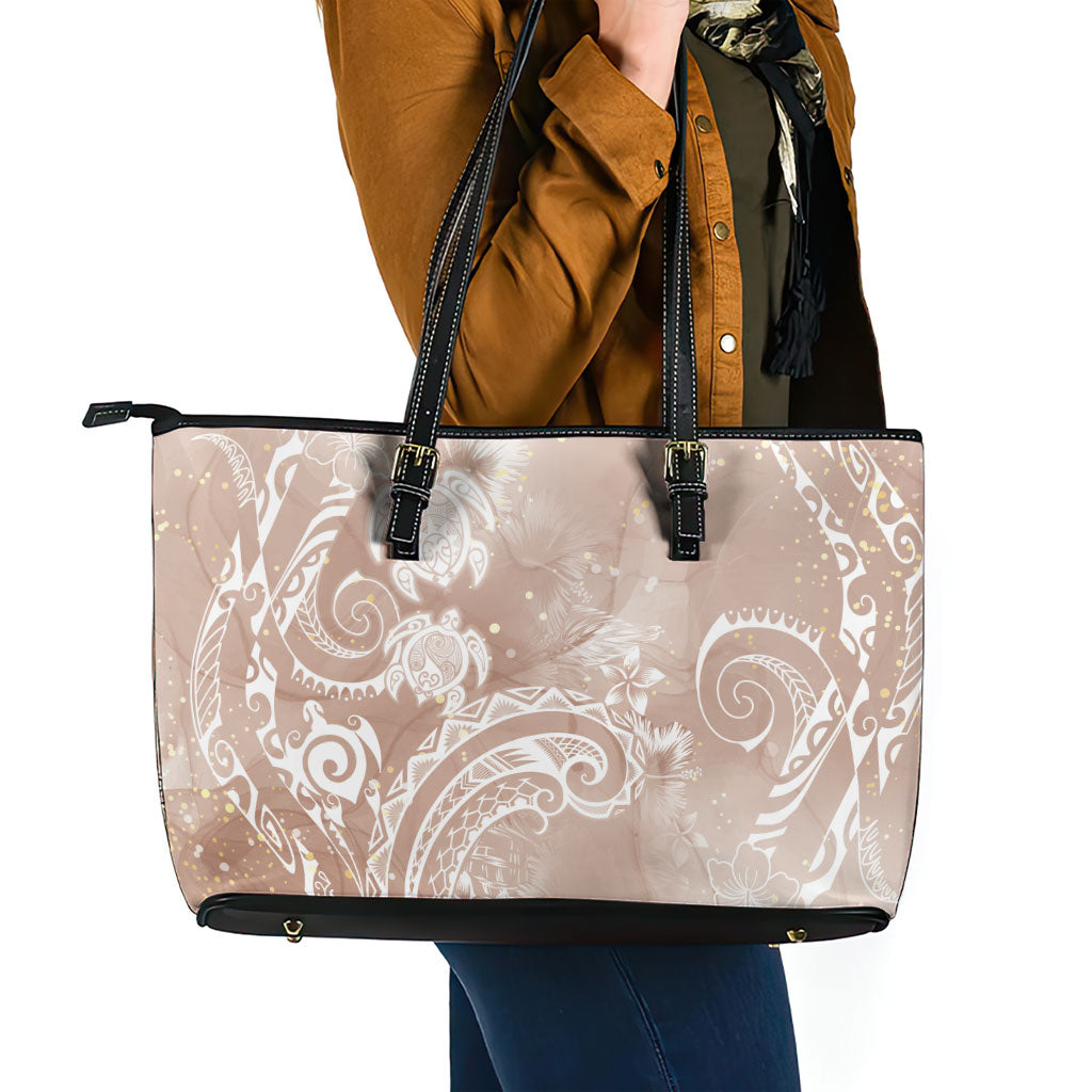 Aloha Hawaii Turtles Floral Leather Tote Bag Taupe Marbles Glaze