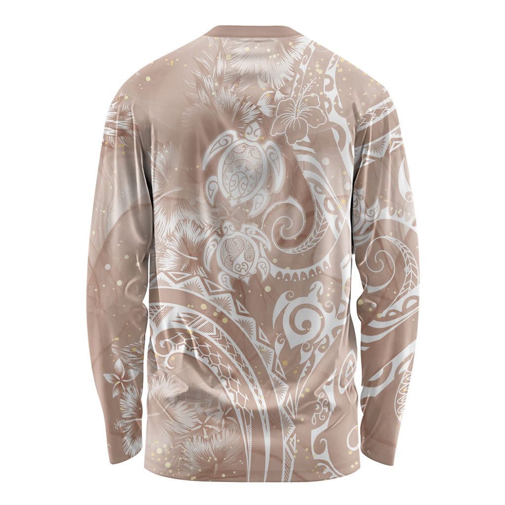Aloha Hawaii Turtles Floral Long Sleeve Shirt Taupe Marbles Glaze