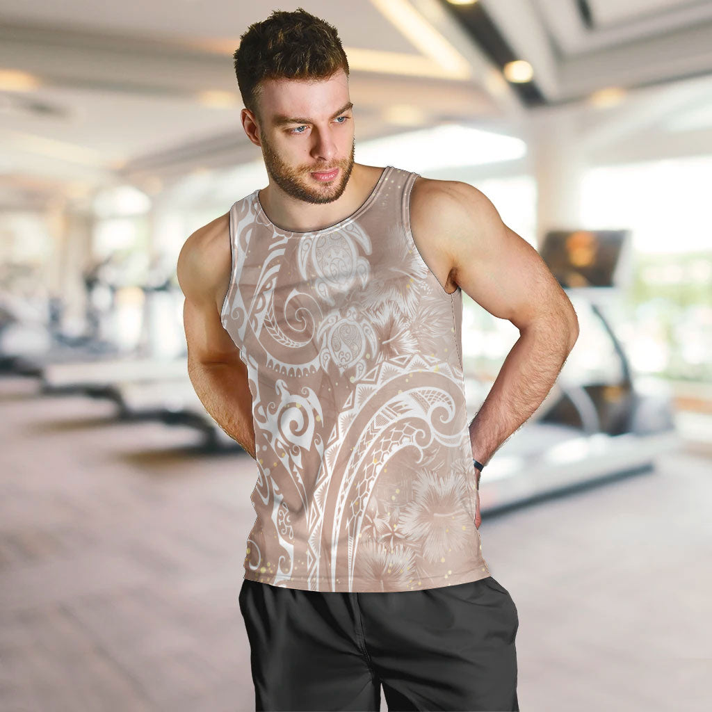 Aloha Hawaii Turtles Floral Men Tank Top Taupe Marbles Glaze