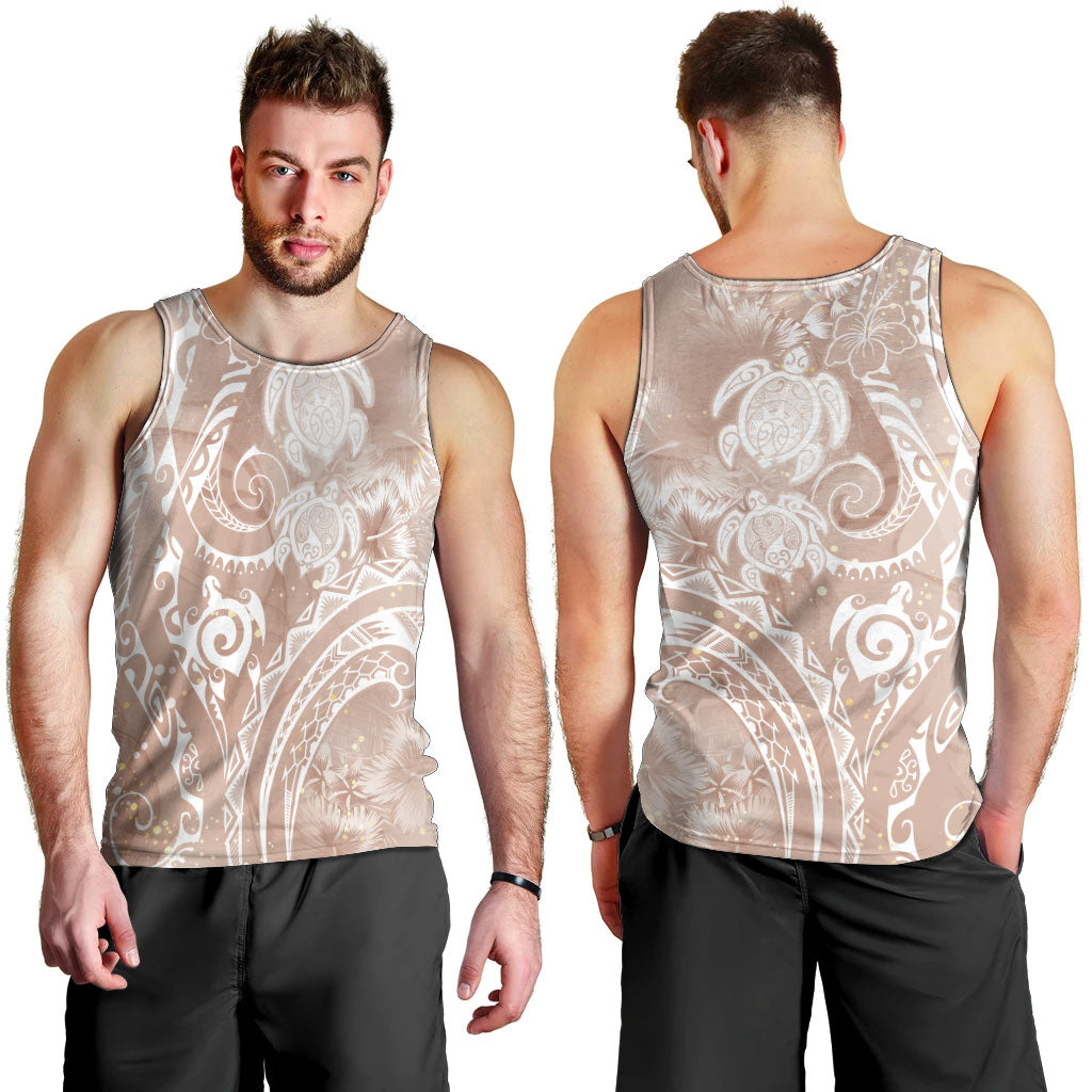 Aloha Hawaii Turtles Floral Men Tank Top Taupe Marbles Glaze